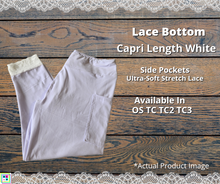 Load image into Gallery viewer, White Lace Bottom Capri Leggings w/ Pockets