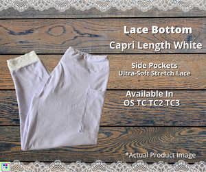 White Lace Bottom Capri Leggings w/ Pockets by ML&M