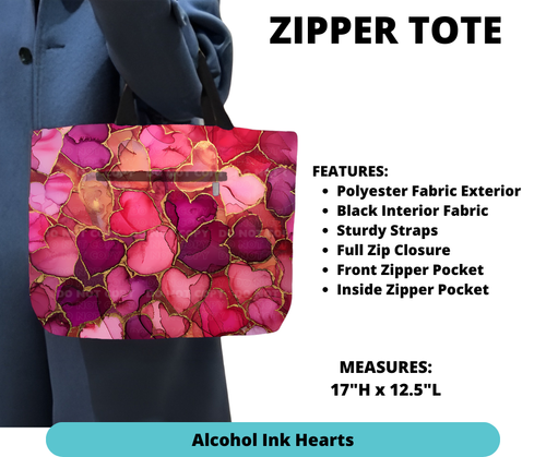 Preorder! Closes 12/4. ETA Feb. Alcohol Ink Hearts Zipper Tote