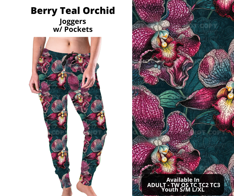 Preorder! Closes 11/11. ETA Jan. Berry Teal Orchid Joggers