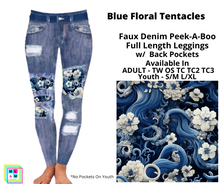 Load image into Gallery viewer, Blue Floral Tentacles Faux Denim Full Length Peekaboo Leggings