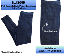 Load image into Gallery viewer, Blue Denim Side Panel Full Length Leggings w/ Pockets