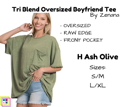 Tri Blend Oversized Boyfriend Tee - Ash Olive