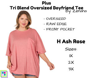 PLUS Tri Blend Oversized Boyfriend Tee - H Ash Rose