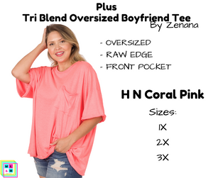 PLUS Tri Blend Oversized Boyfriend Tee - H N Coral Pink