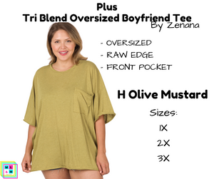 PLUS Tri Blend Oversized Boyfriend Tee - H Olive Mustard