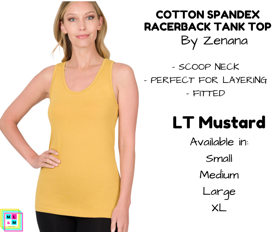 Cotton Spandex Racerback Tank - LT Mustard