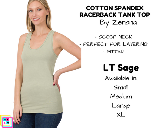 Cotton Spandex Racerback Tank - LT Sage