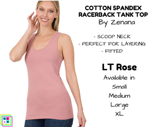 Cotton Spandex Racerback Tank - LT Rose