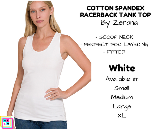 Cotton Spandex Racerback Tank - White