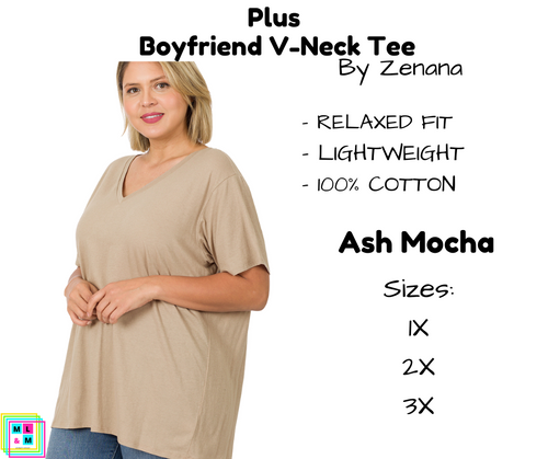 PLUS Boyfriend V-Neck Tee - Ash Mocha