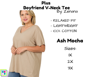 PLUS Boyfriend V-Neck Tee - Ash Mocha