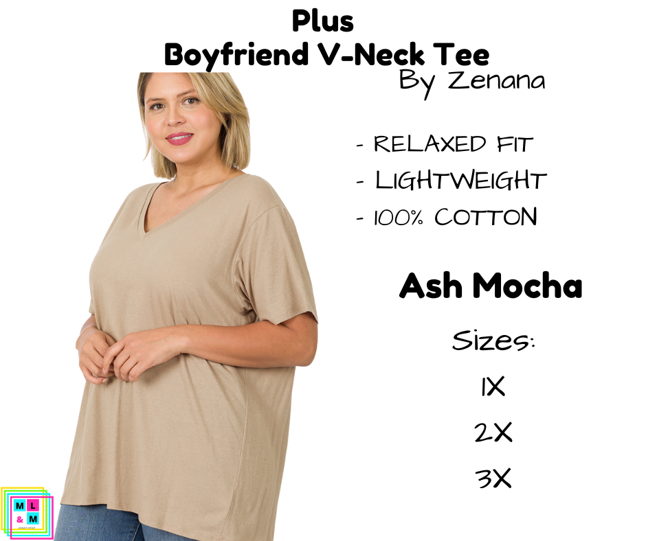 PLUS Boyfriend V-Neck Tee - Ash Mocha