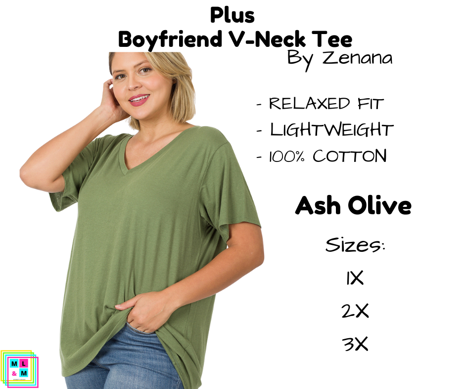 PLUS Boyfriend V-Neck Tee - Ash Olive