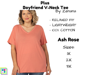 PLUS Boyfriend V-Neck Tee - Ash Rose