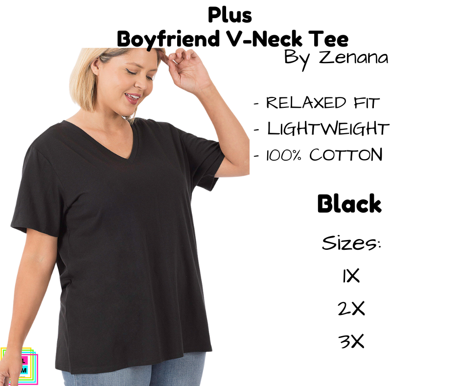 PLUS Boyfriend V-Neck Tee - Black