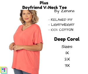 PLUS Boyfriend V-Neck Tee - Deep Coral