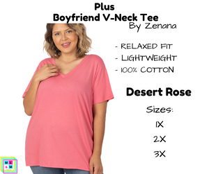 PLUS Boyfriend V-Neck Tee - Desert Rose