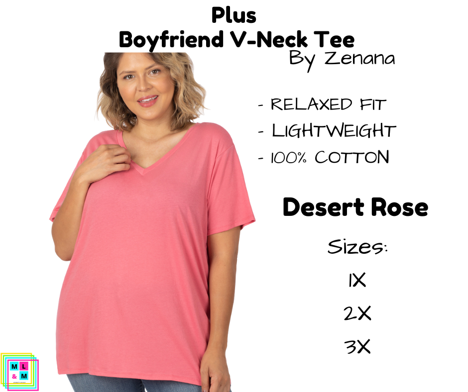 PLUS Boyfriend V-Neck Tee - Desert Rose