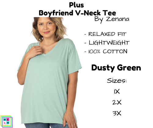 PLUS Boyfriend V-Neck Tee - Dusty Green