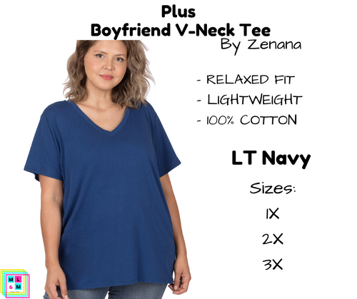 PLUS Boyfriend V-Neck Tee - LT Navy