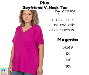 PLUS Boyfriend V-Neck Tee - Magenta