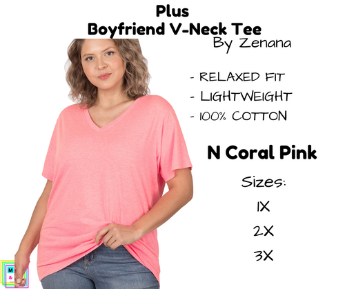 PLUS Boyfriend V-Neck Tee - N Coral Pink