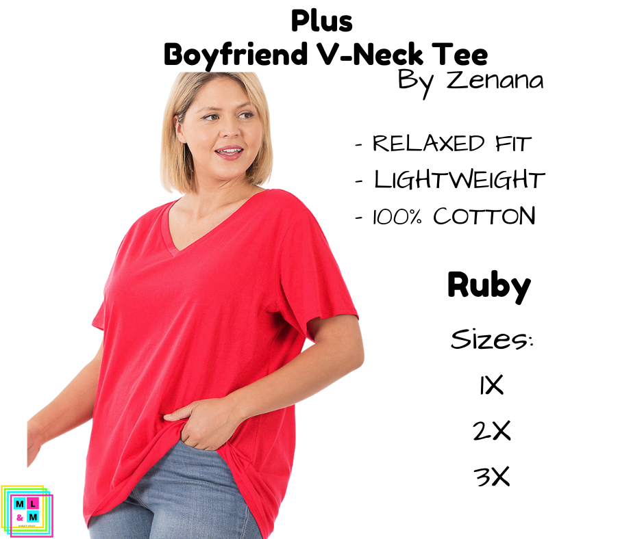 PLUS Boyfriend V-Neck Tee - Ruby