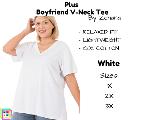 PLUS Boyfriend V-Neck Tee - White