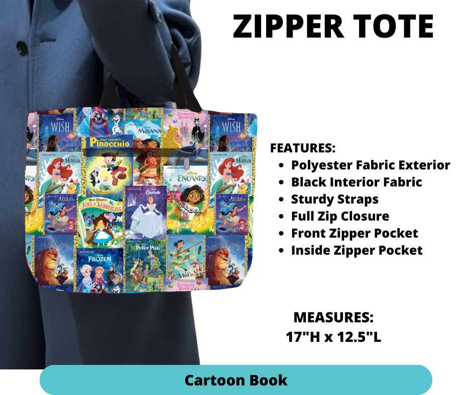 Preorder! Closes 12/4. ETA Feb. Cartoon Book Zipper Tote