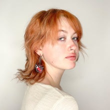 Load image into Gallery viewer, Chopped Heart Hoops - Drop Dead Red Silver Hoops
