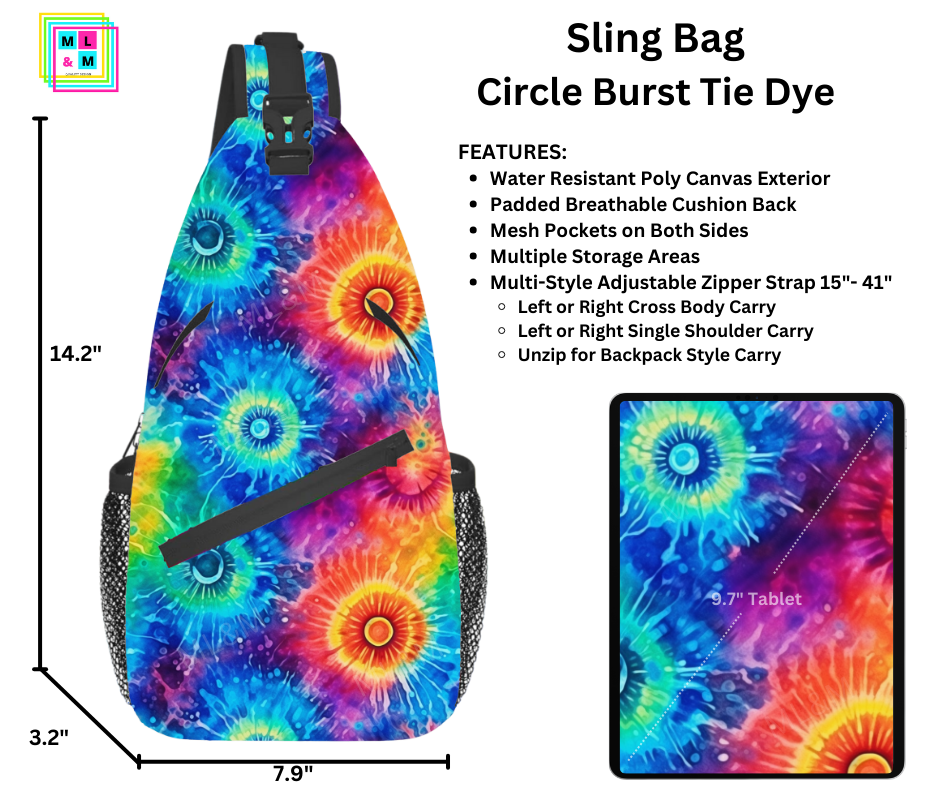 Circle Burst Tie Dye Sling Bag by ML&M