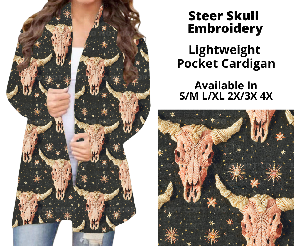 Preorder! Closes 10/28. ETA Dec. Steer Skull Embroidery Pocket Cardigan