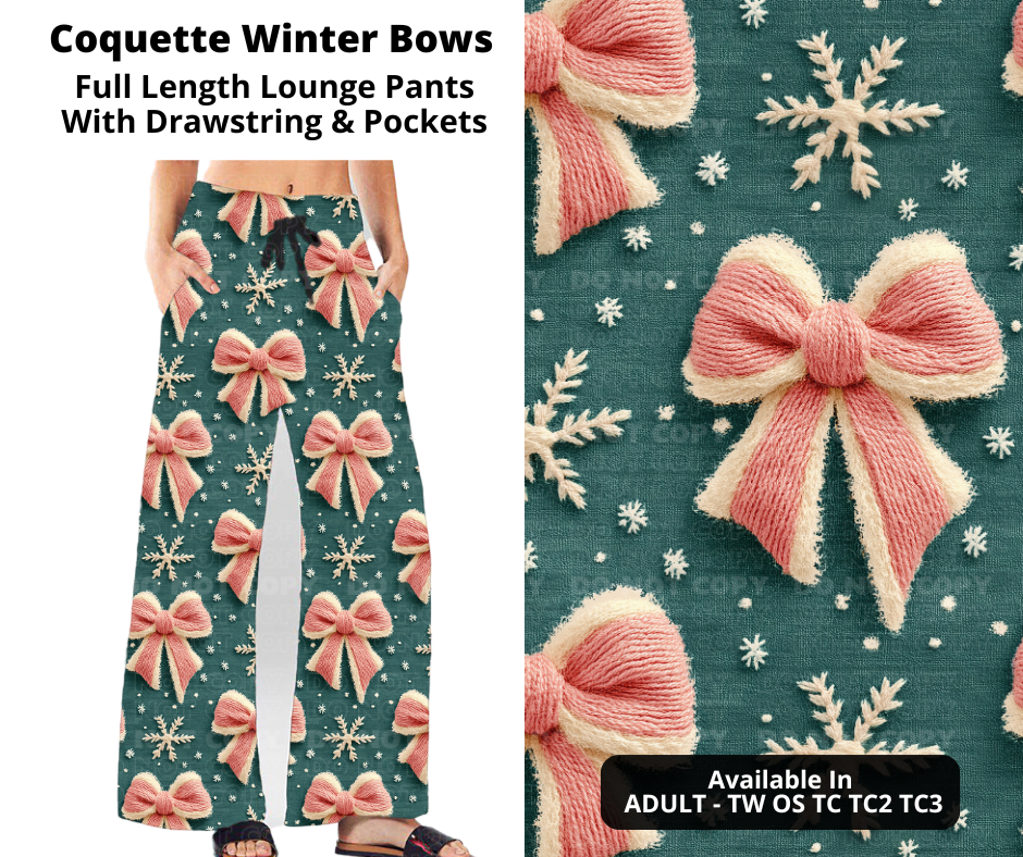 Preorder! Closes 11/7. ETA Jan. Coquette Winter Bows Full Length Lounge Pants