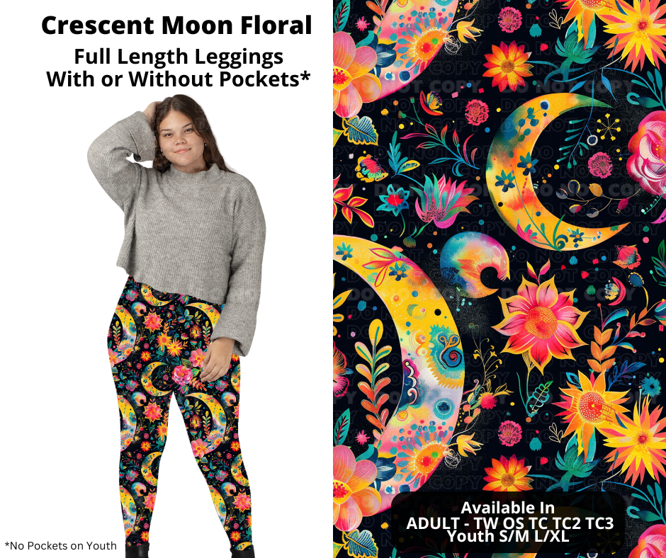 Preorder! Closes 11/11. ETA Jan. Crescent Moon Floral Full Length Leggings w/wo Pockets