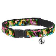 Load image into Gallery viewer, Cat Collar Breakaway - Alice &amp; Cheshire Cat Poses Flowers