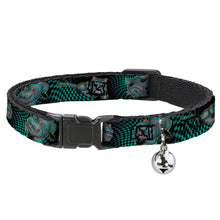 Load image into Gallery viewer, Cat Collar Breakaway - Cheshire Cat 4-Poses Checkers Teal Black