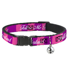 Load image into Gallery viewer, Cat Collar Breakaway - Cheshire Cat Stripe FOLLOW ME TO WONDERLAND Pink Purple White