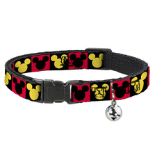 Load image into Gallery viewer, Breakaway Cat Collar with Bell - Mickey Mouse Ears Icon Blocks Red/Black/Yellow