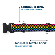 Load image into Gallery viewer, Plastic Clip Collar - Checker Black/Neon Rainbow