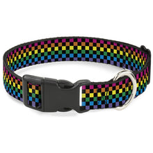 Load image into Gallery viewer, Plastic Clip Collar - Checker Black/Neon Rainbow