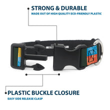 Load image into Gallery viewer, Plastic Clip Collar - Geometric8 Charcoal/Orange/Gold/Blue