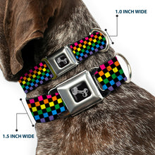 Load image into Gallery viewer, Dog Bone Seatbelt Buckle Collar - Checker Black/Neon Rainbow