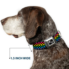 Load image into Gallery viewer, Dog Bone Seatbelt Buckle Collar - Checker Black/Neon Rainbow