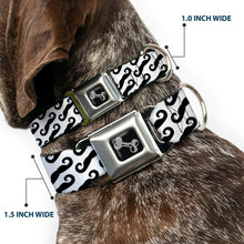 Load image into Gallery viewer, Dog Bone Seatbelt Buckle Collar - Diagonal Handlebar Mustaches White/Black