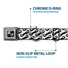 Load image into Gallery viewer, Dog Bone Seatbelt Buckle Collar - Diagonal Handlebar Mustaches White/Black