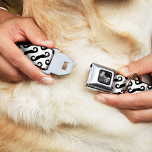 Load image into Gallery viewer, Dog Bone Seatbelt Buckle Collar - Diagonal Handlebar Mustaches White/Black