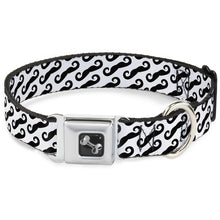 Load image into Gallery viewer, Dog Bone Seatbelt Buckle Collar - Diagonal Handlebar Mustaches White/Black