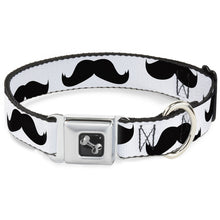 Load image into Gallery viewer, Dog Bone Seatbelt Buckle Collar - Mustaches White/Black