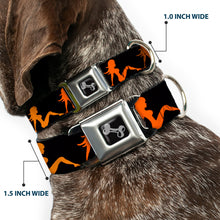 Load image into Gallery viewer, Dog Bone Seatbelt Buckle Collar - Mud Flap Girl Repeat Black/Orange Fade